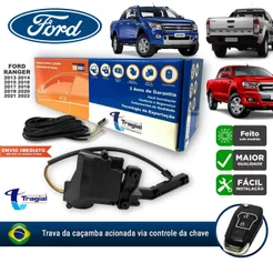 Kit Trava Elétrica da Tampa Traseira Caçamba Ford Ranger 2013 a 2022 Abre na Chave Alarme Completo