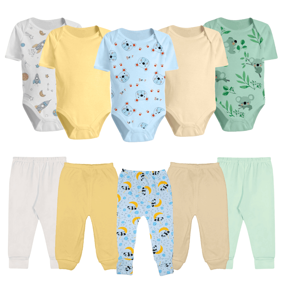 Kit Enxoval Roupa de Bebê 10 Peças Body Manga Curta e Mijão