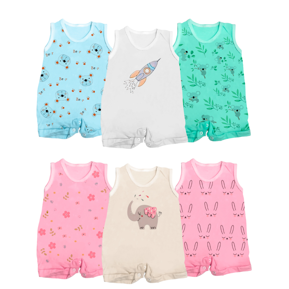 Macaquinho Bebê Regata Estampado Enxoval Verão Fresquinho
