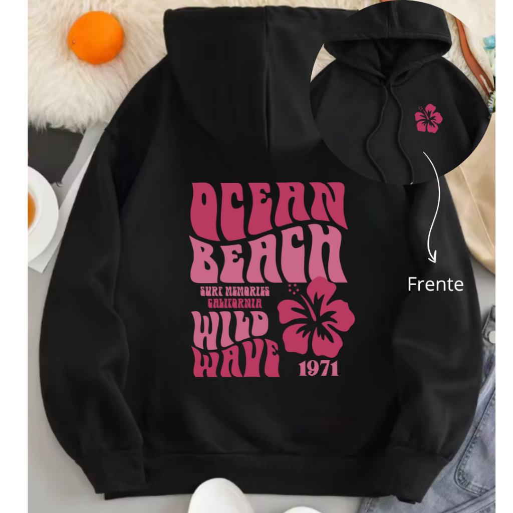 Moletom Canguru Feminino Algodão Flanelado Com Estampa Estilo Casual Inverno Look Atual Ocean Beach em Oferta na Shopee