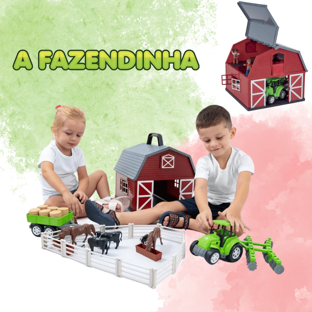 Fazendinha Brinquedo Infantil Divertido Mini Celeiro Com animais Playset - Poliplac em Oferta na Shopee