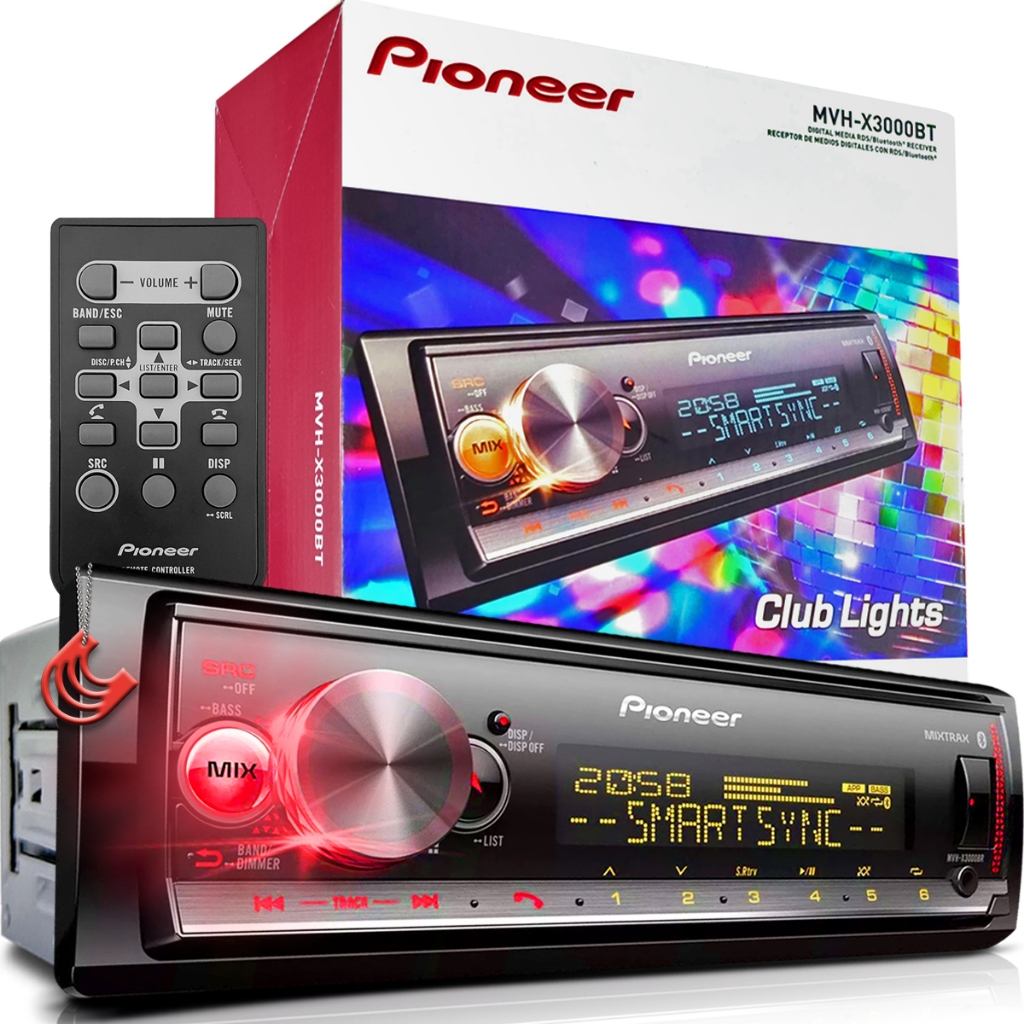 Radio Pioneer MVH-X3000BT Aparelho MP3 Player Auto Som Automotivo Bluetooth Usb Auxiliar P2 FM AM em Oferta na Shopee