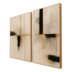 Kit 2 Quadros Decorativos Com Moldura 50x70 Abstrato Dourado Luxuoso Moderno