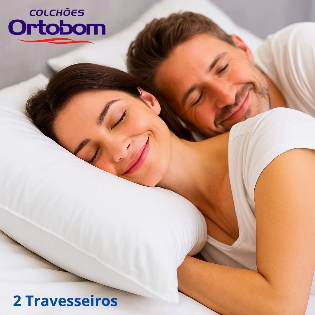 Kit 2 Travesseiros Ortobom Confortável Antialérgico Espuma Flocado Mais Firme e Alto Ortopédico