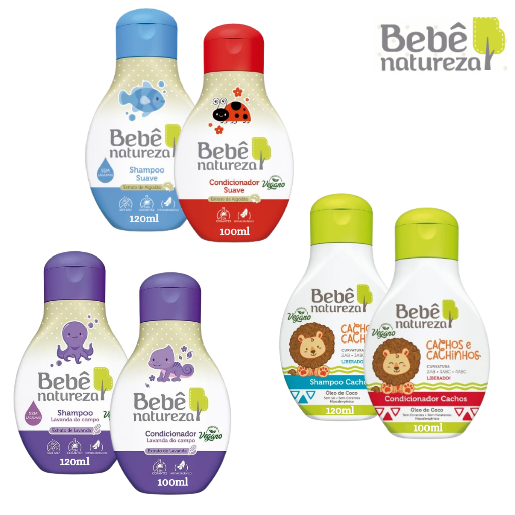 Kit Cuidados Bebe Natureza Shampoo Condicionador Hipoalergênico Aroma Suave Pratico Seguro Cheiroso