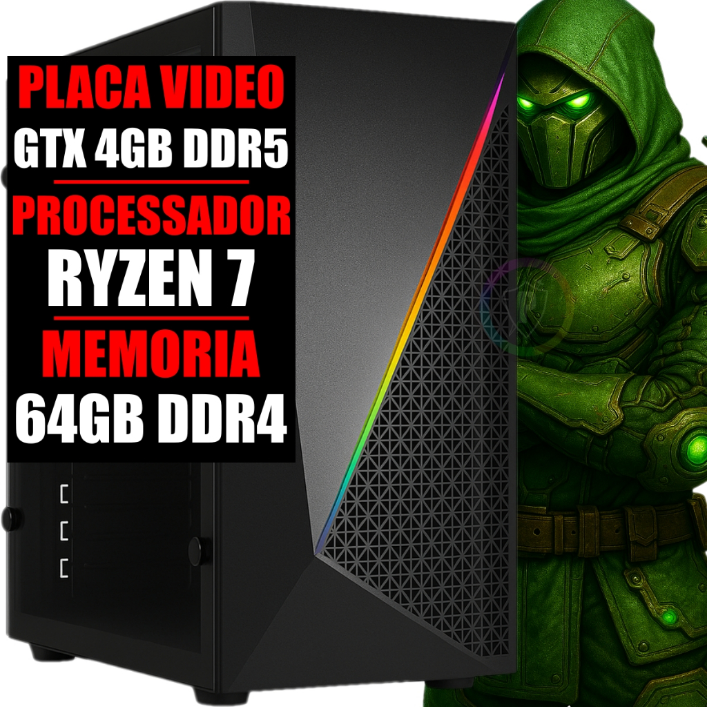 Pc Gamer DDR4 Ryzen 7 / GeForce GTX 4gb Ddr5 / 64GB Ram / Ssd 480gb