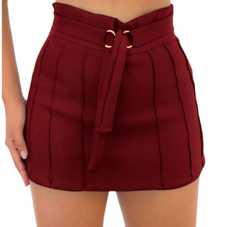 Short Bermuda Feminino Alfaiataria Sócia Short Saia  com Laço Amarração Argola Do M Ao GG