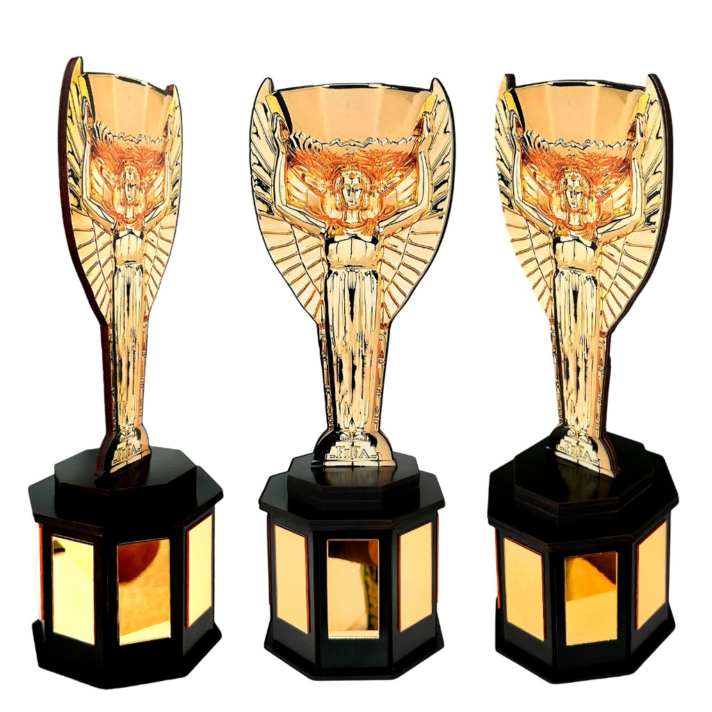 Troféu Taça Jules Rimet 35cm Adesivo Mdf Preto Acrilico Espelhado Decorativo Copa do Mundo Futebol