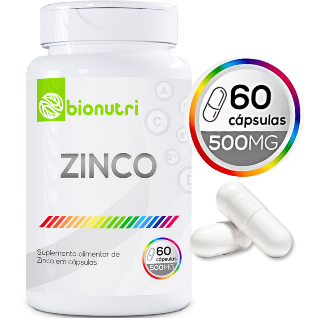 Zinco 60 Cápsulas 500mg Bionutri Imunidade Cabelo Pele Unha Suplemento Alimentar Sabor Neutro