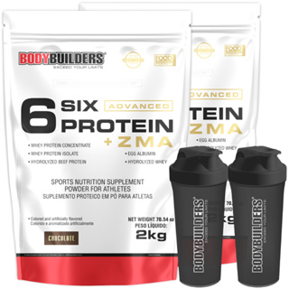 Kit 2x 6 Six Protein Advanced c/ZMA 2kg + 2x Coqueteleira - Bodybuilders em Oferta na Shopee