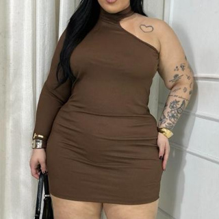 DRAPA PLUS - Vestido Uma Manga Gola - Plus Size em Oferta na Shopee