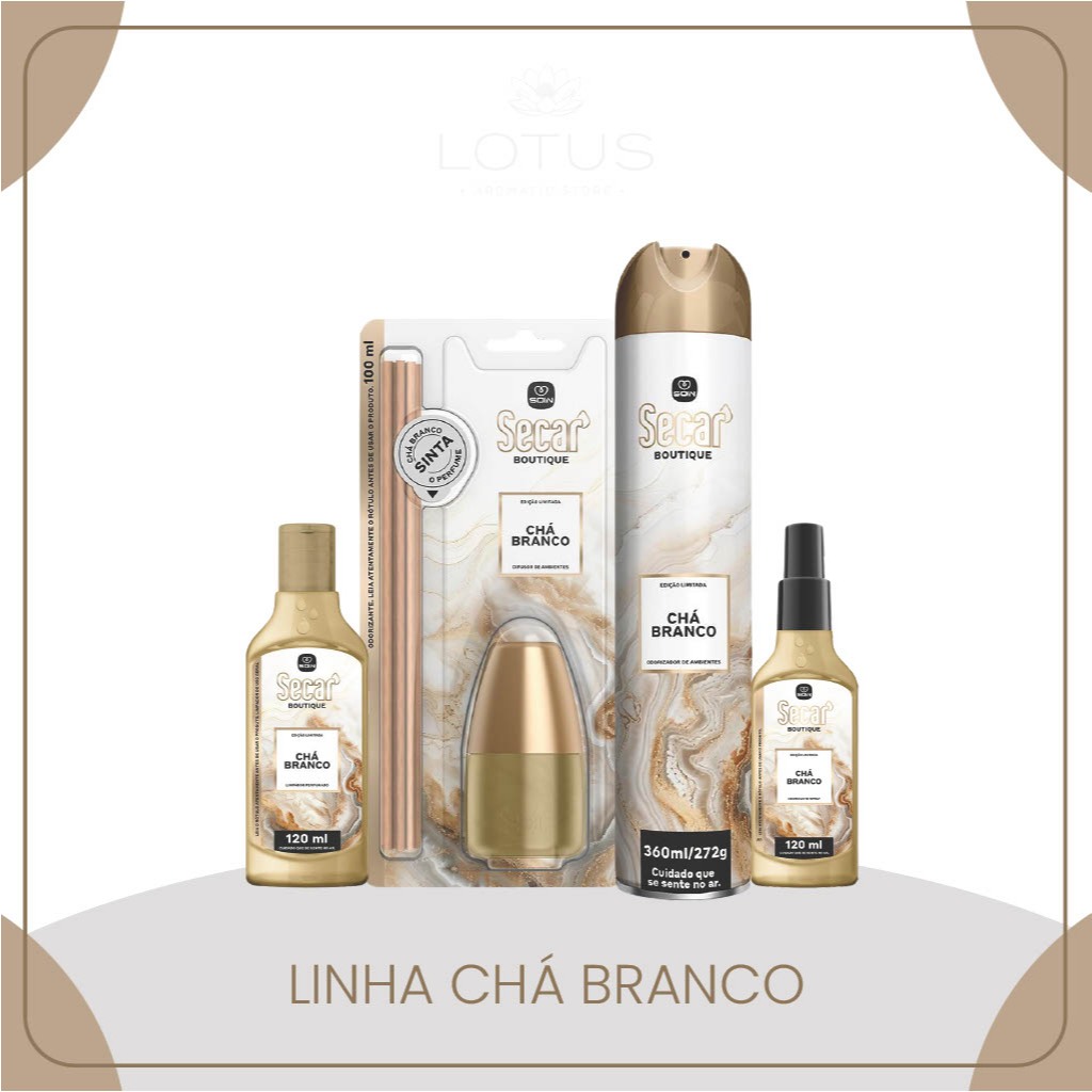 Kit Secar Chá Branco(Difusor Chá Branco +Odorizador Chá Branco+Odorizante Chá Branco+Limpador Perf)