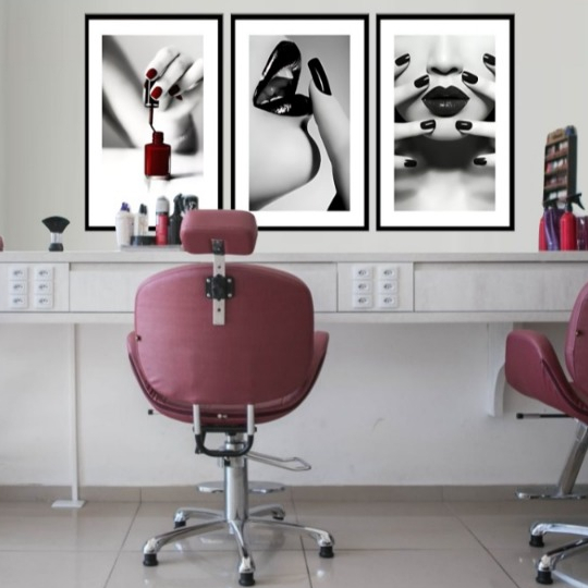 Quadros Decorativos 3Pç 50x30 Manicure Salao de Beleza Cabelereira Empreendedora Mulher Unha Esmalte