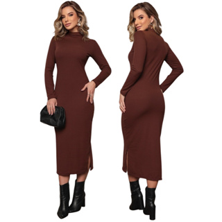 Vestido Gestante Longo Feminino Manga Comprida Canelado Inverno em Oferta na Shopee