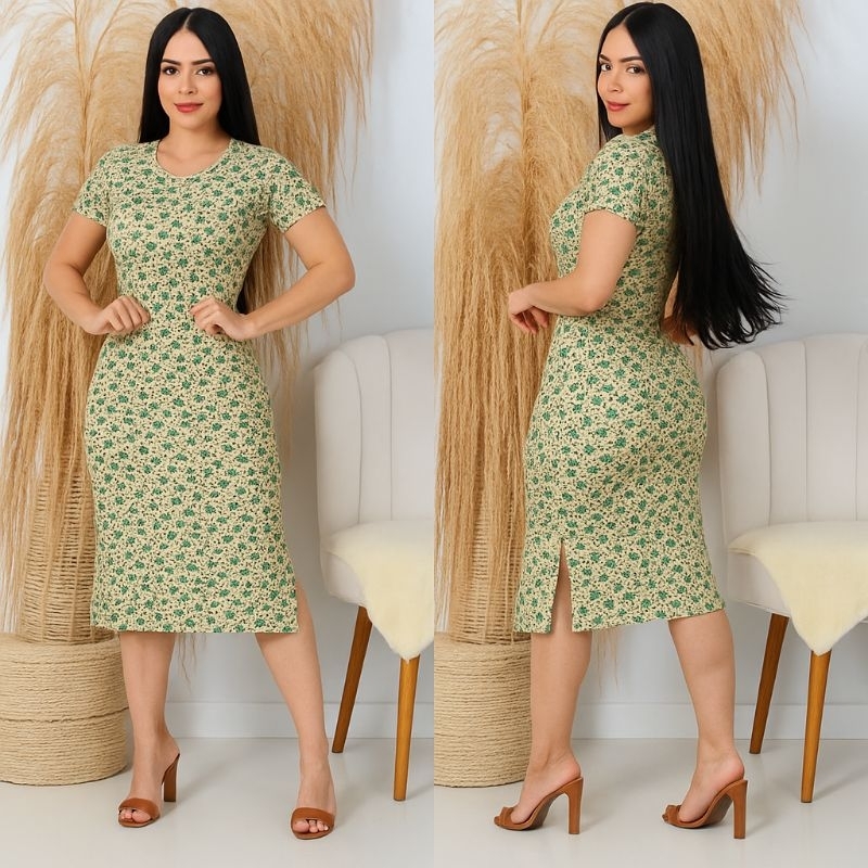 Vestido Midi Floral Estampado Com Fenda Na Lateral Flores Feminino Tubinho Moda. em Oferta na Shopee