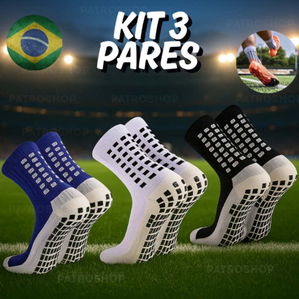 Kit 3 Pares Meia Antiderrapante Futebol Trusox Pro Socks Esportiva Corrida Ciclismo Academia 35-44