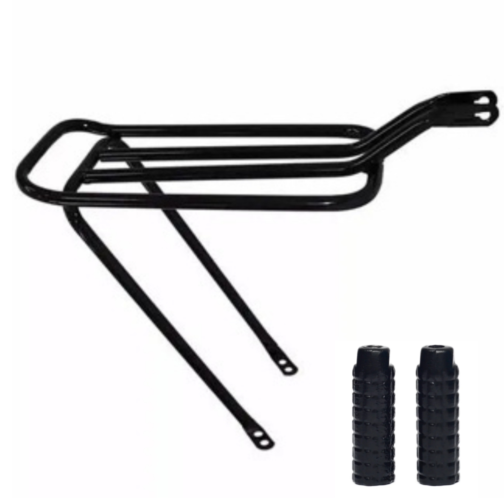 Garupa Bagageiro Para Bike Tubão Rabetinha Preto + Par De Trolhinha Apoio De Pé Pedaleira Aro 20 - 24 - 26 em Oferta na Shopee