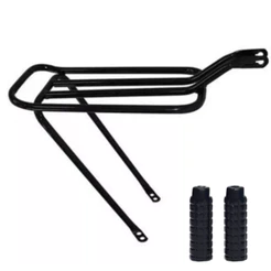 Garupa Bagageiro Para Bike Tubão Rabetinha Preto + Par De Trolhinha Apoio De Pé Pedaleira Aro 20 - 24 - 26