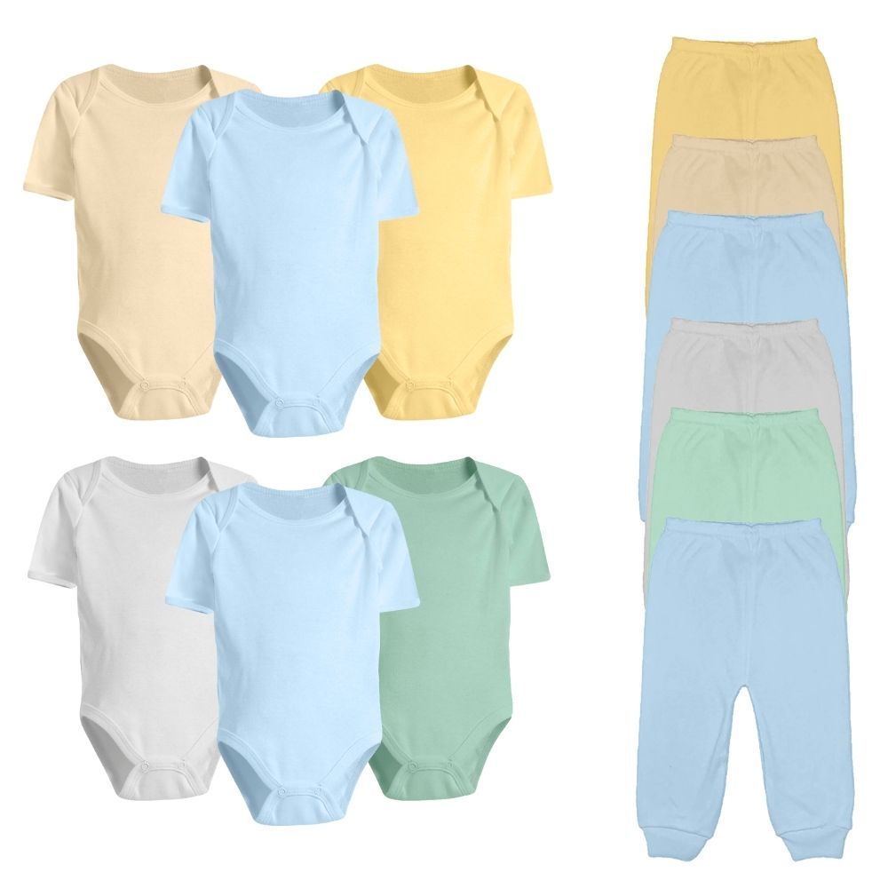 Kit 12 Peças Roupa De Bebê Body Manga Curta e Mijão Suedine