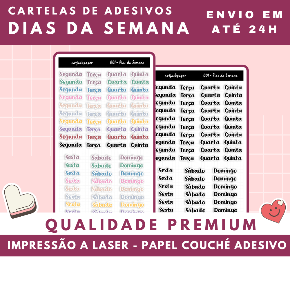 Kit de Cartelas Adesivas Dias da Semana para planners, journal, diários, hobonichi, kinbor em Oferta na Shopee