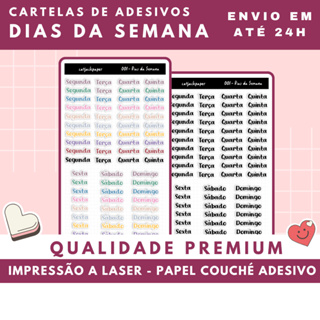 Kit de Cartelas Adesivas Dias da Semana para planners, journal, diários, hobonichi, kinbor em Oferta na Shopee