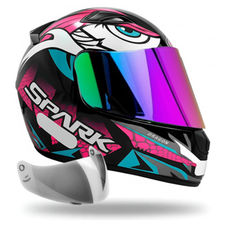 Capacete Ebf Spark Dragon Preto Rosa Mais Viseira Camaleão em Oferta na Shopee