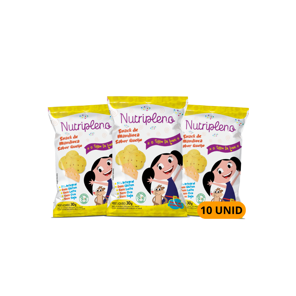 Kit 10 Snacks sabor Queijo Show da Luna Sem Glúten, Sem Leite, Sem Ovos Nutripleno - 30g em Oferta na Shopee