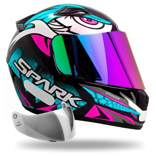 Capacete Ebf Spark Dragon Preto Tiffany Mais Viseira Camaleão em Oferta na Shopee