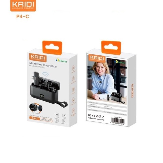 Microfone de Lapela Profissional Kaidi P4 Sem Fio Redondo Magnético Para Android ou Iphone