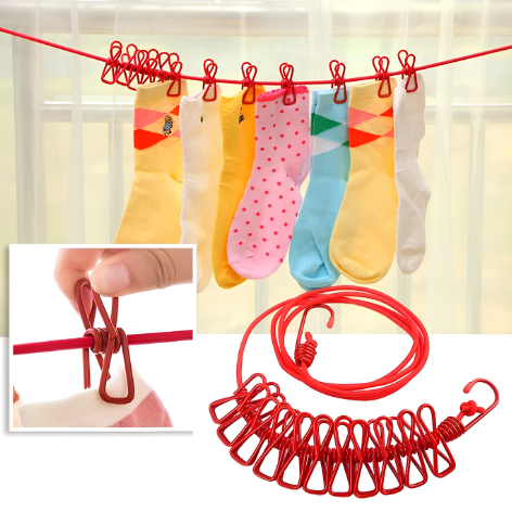 Varal Elástico Portátil Multifuncional Secagem De Roupa Com 12 Grampos
