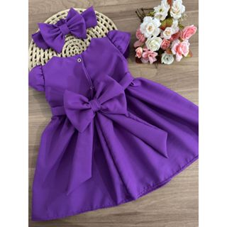 Vestido Infantil Menina Baby  roxo lilas festa aniversario bebe laço em Oferta na Shopee