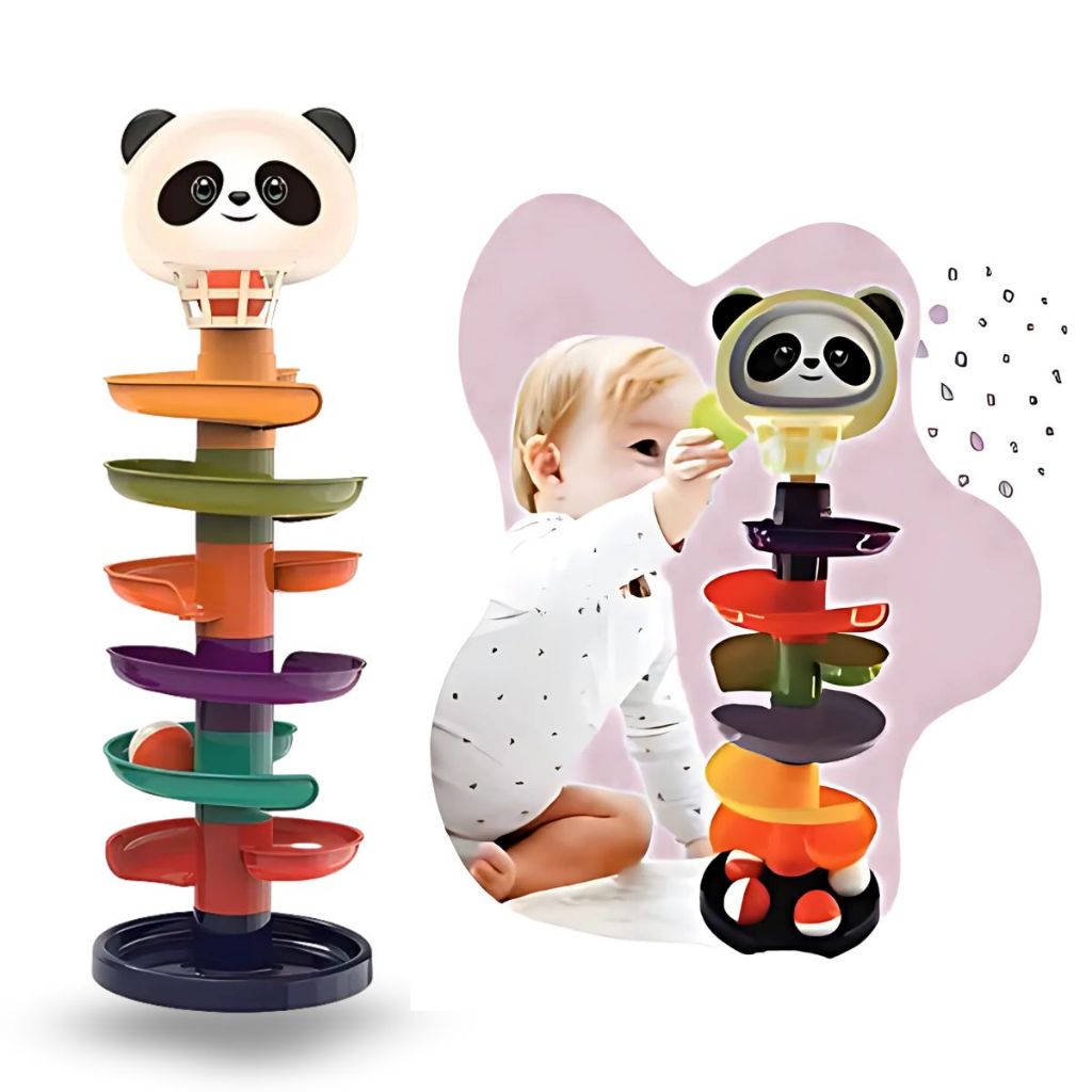 Torre Tobogã 7 Voltas Brinquedo Divertido Escorregador Torre Cesta de Basquete Bolinhas Torre Panda