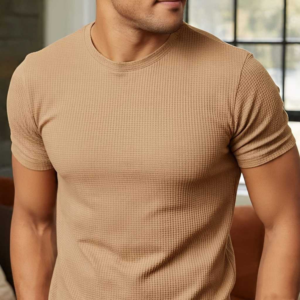 Camiseta Texturizada Casual Básica Reta Texturizada Malha Premium