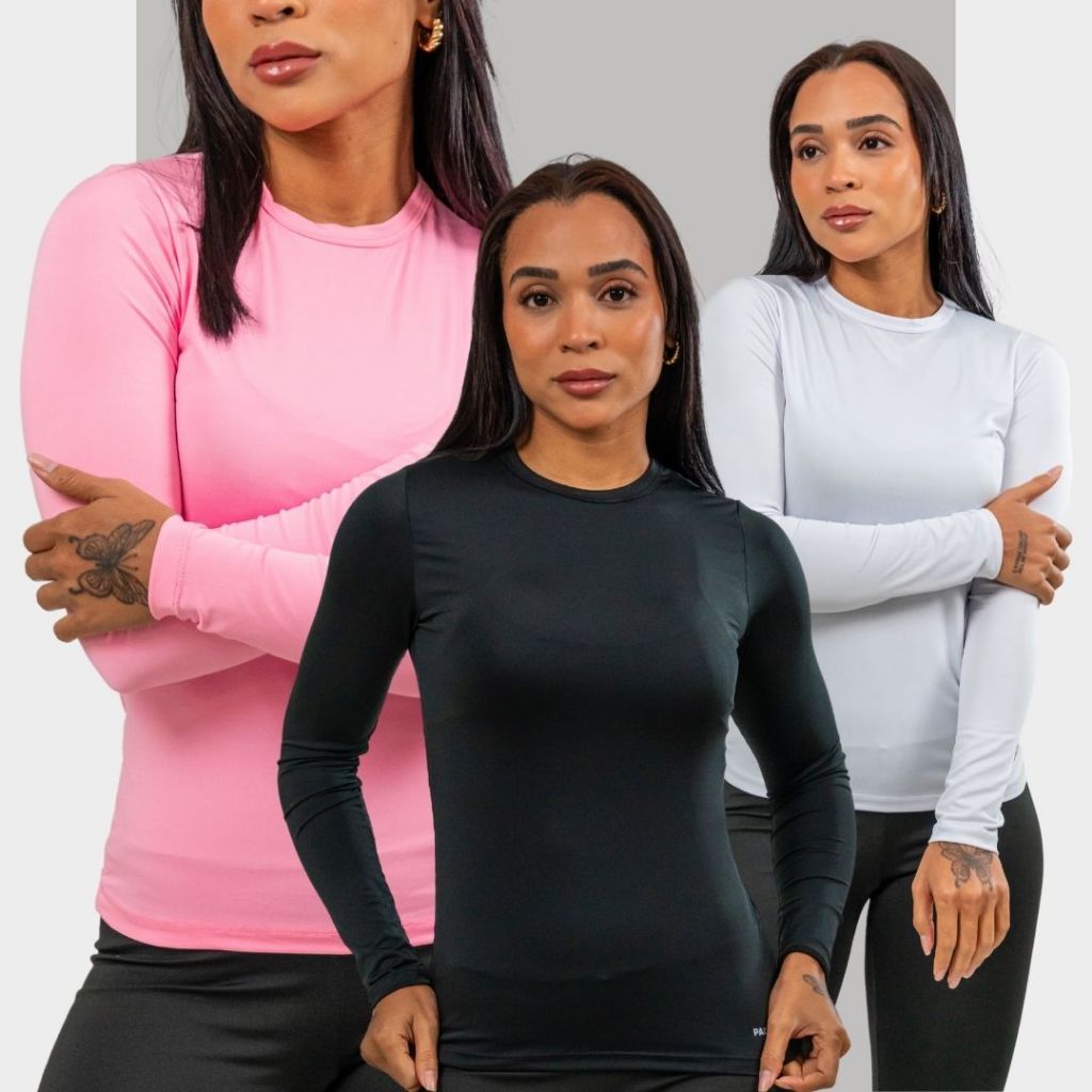 Camiseta Proteção Solar Uv Feminina Térmica Manga Longa Segunda Pele Blusa Lisa pra Praia e Treino