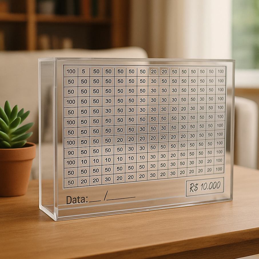 Cofre Cofrinho Dinheiro em Acrílico Desafio 10 Mil Método Japonês
