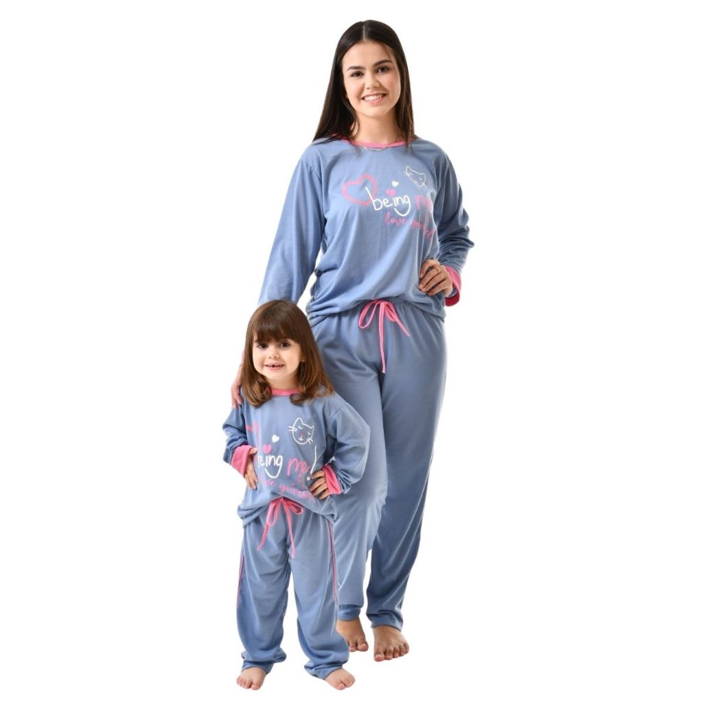 Pijama Mãe e Filha Gatinho Raquel / Pijama de Inverno / Pijama Longo