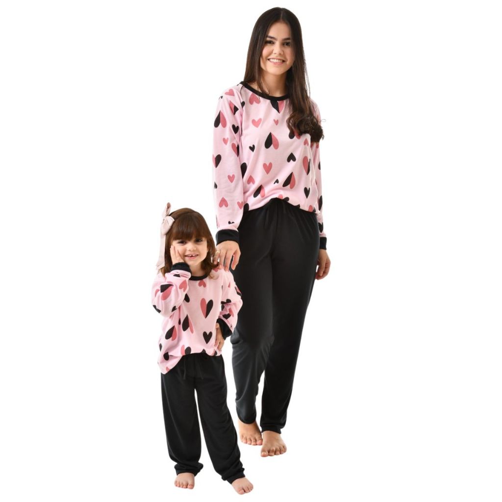 Pijama Mãe e Filha Coraçoes Raquel / Pijama de Inverno / Pijama Longo