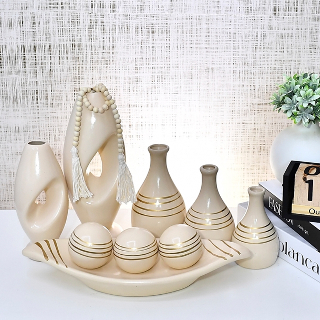 Kit 9 Vasos Decorativo Cerâmica colorido  Enfeite Centro Mesa Sala enfeite Casa rack Aparador Painel