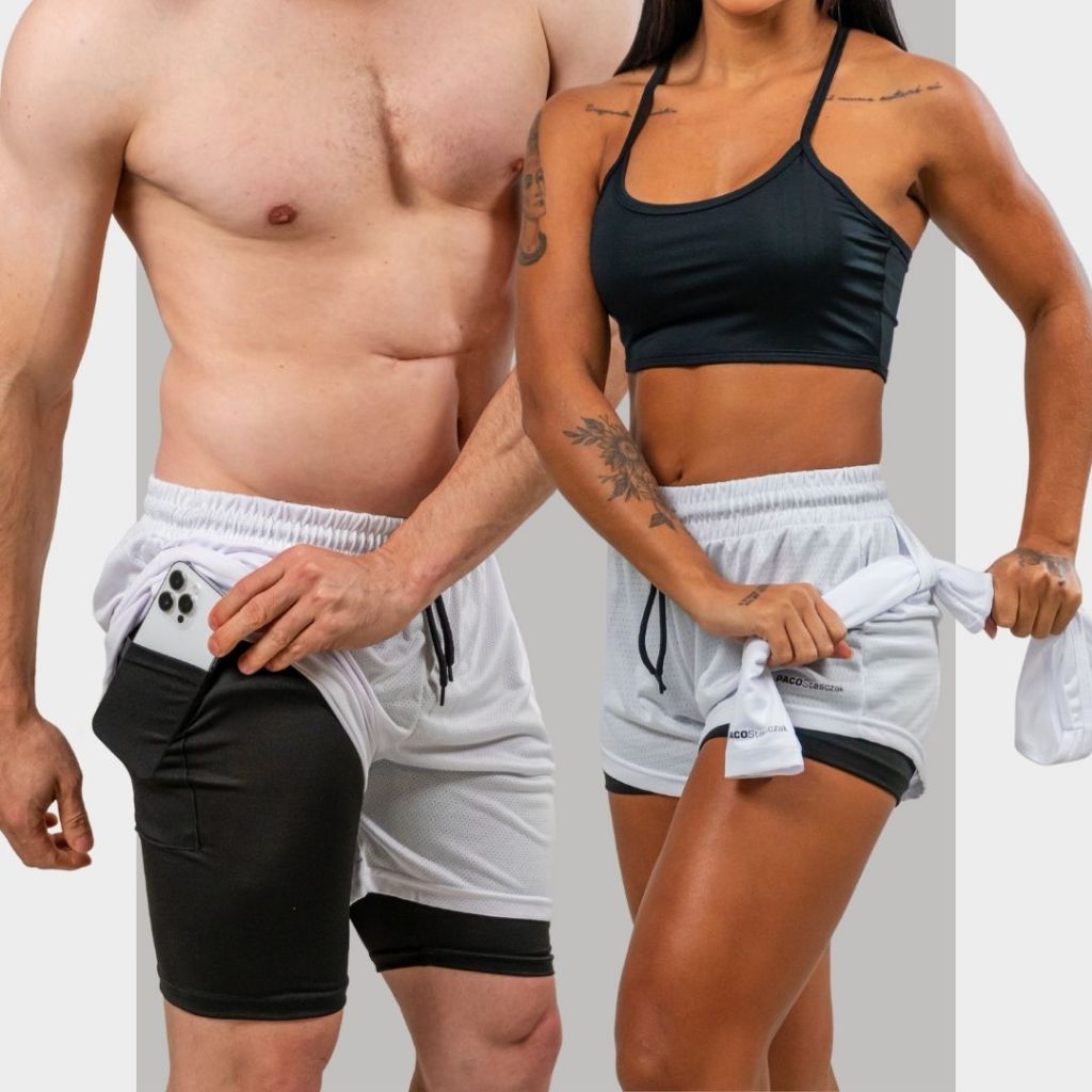 KIT CASAL Shorts Academia Treino Combinando Combo 2em1 Feminino e Masculino Com Bolso pra Celular