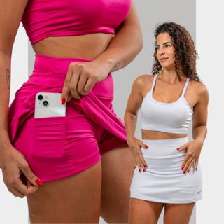 Short Saia Academia Tapa Bumbum Fitness com 2 Bolsos Ocultos pra Celular e Chave ProteçãoUV em Oferta na Shopee