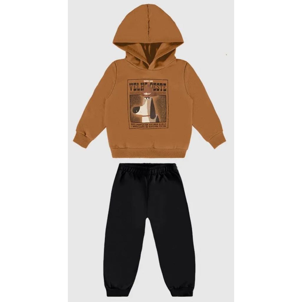 Conjunto Infantil Masculino Moletom Velho Oeste – Blusa com Capuz e Calça – Quentinho, Confortável e Estiloso