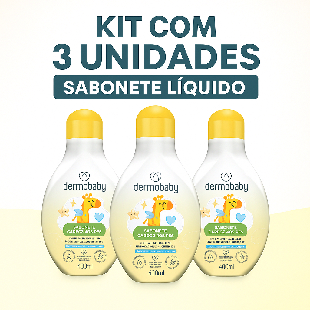 Kit higiene bebê 3 Sabonetes Líquidos Dermobaby 400ml | Hipoalergênico | Sem Parabenos