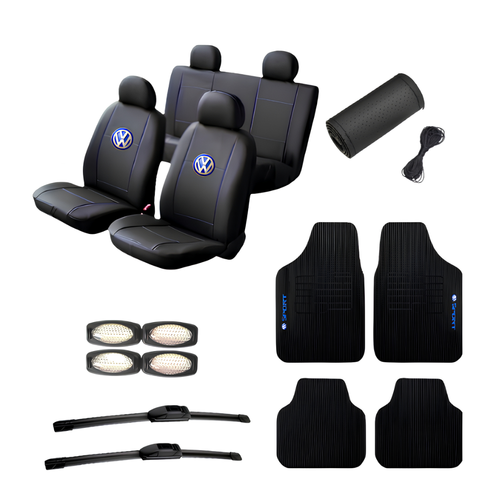 Kit Capas Banco Couro Carro Volkswagen Tapete Palheta Spacefox Voyage Parati Santana