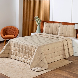 Cobre Leito Colcha Lisboa Dupla Face Bordado Queen 3 Peças em Oferta na Shopee