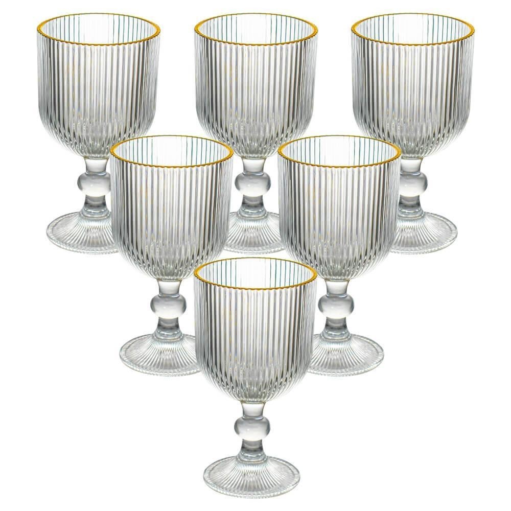 Taças de Vidro Graffiato Fio de Ouro Canelado 390ml 6 peças - Ke home