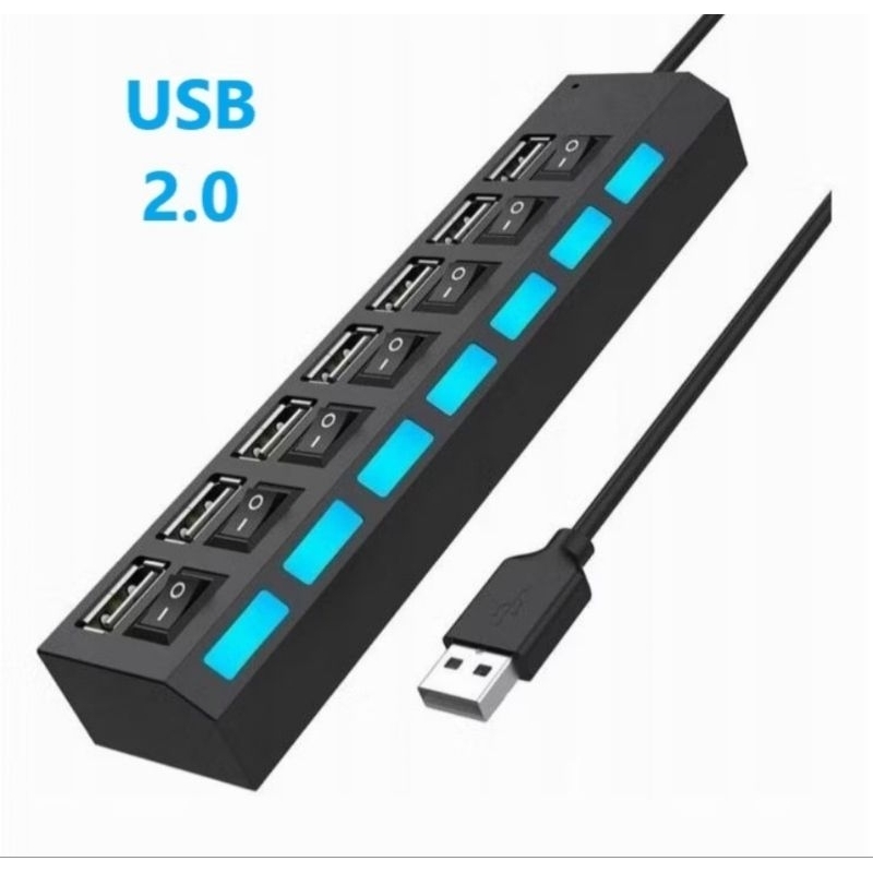 Hub USB 2.0 com 7 ou 4 Portas e Botão Liga/Desliga – Divisor USB para PC e Notebook