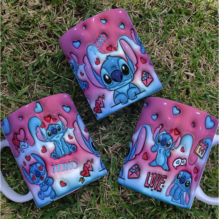 Caneca Cerâmica Lilo e Stitch Disney Efeito 3D Cerâmica 325ml - varios modelos