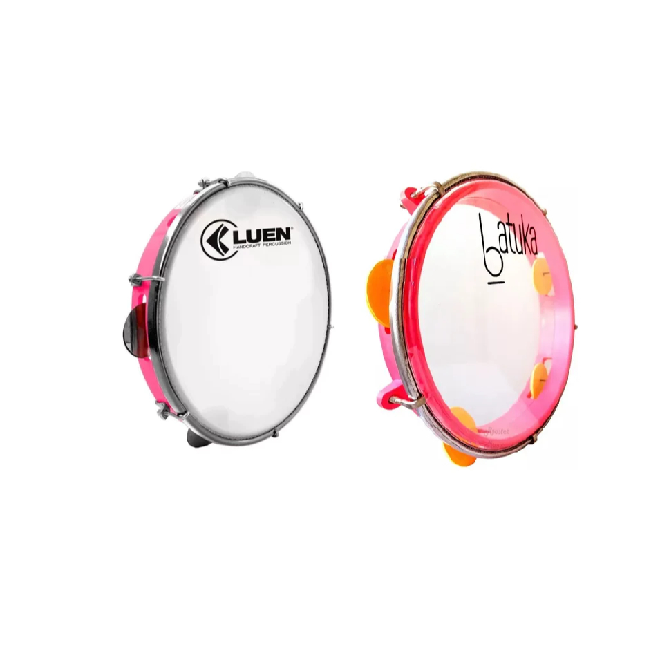 Kit Mãe e Filha Pandeiro Luen 10” ABS Rosa Pele Leitosa + 8” Infantil Pele Cristal