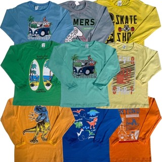 Kit Camisetas Infantil Sortidos Desenho Manga Longa Menino Inverno 2 à 8 Anos