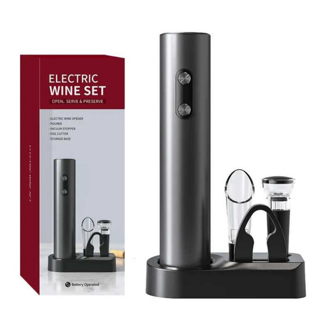 Abridor De Vinho Garrafa Automático Recarregavel Saca Rolhas Elétrico com Suporte e Acessórios